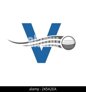 Golfsymbol mit dem Buchstaben V. Hockey Design Basierte Alphabet Vektor Vorlage Stock Vektor