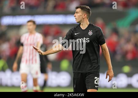 Köln, Deutschland. 06. Oktober 2022. Andrija Pavlovic (Belgrad), Conference League, Köln, Deutschland, 06.10.2022, 1. FC Köln - FK Partizan Belgrad Credit: Jürgen Schwarz/Alamy Live News Stockfoto