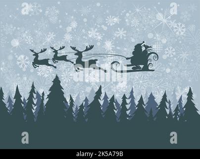 Der Weihnachtsmann fliegt über den Wald. Vektorgrafik Stock Vektor