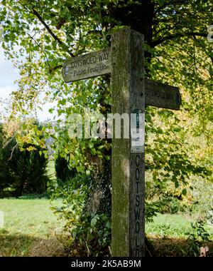 Cotswold Way Wegweiser, Winchcombe, Gloucestershire Stockfoto