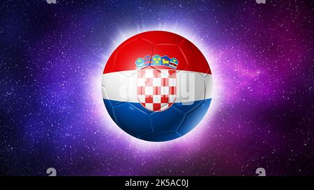 3D Fußball mit Nationalflagge Kroatiens. Leerraum im Hintergrund. Fußball 2022. Abbildung Stockfoto