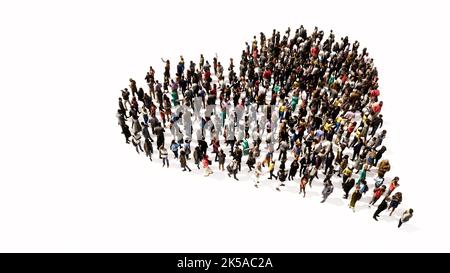 Konzept oder konzeptuelle große Versammlung von Menschen, die das Bild eines Herzens auf weißem Hintergrund bilden. Eine illustration von 3D Metapher für Liebe, Romantik Stockfoto