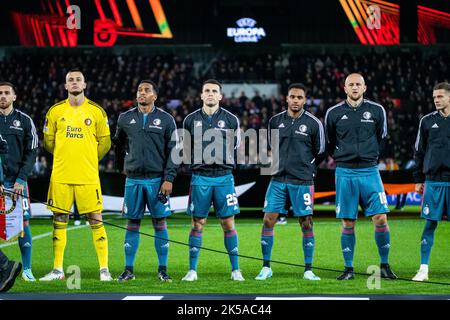 Herning, Dänemark. 06. Oktober 2022. Die Spieler von Feyenoord stehen für das UEFA Europa League-Spiel zwischen dem FC Midtjylland und Feyenoord in der MCH Arena in Herning an. (Foto: Gonzales Photo/Alamy Live News Stockfoto