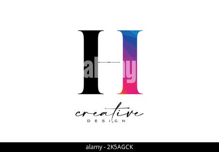 HI Letter Design mit kreativem Schnitt und farbenfroher Regenbogenstruktur. HI Letter Icon Vector Logo mit Serif-Schrift und minimalistischem Stil. Stock Vektor