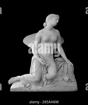 Alte Statue. Psyche in einer schwachen Skulptur von Pietro Tenerani in der Eremitage. Masterpiece isoliertes Foto mit Beschneidungspfad Stockfoto