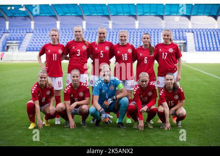 Poprad, Slowakei, 5.. Oktober 2022. Das dänische Team ist beim UEFA Women's U19 Euro 2023 Qualifying Match zwischen der Slowakei und Dänemark im National Training Center in Poprad, Slowakei, vertreten. 5. Oktober 2022. Kredit: Nikola Krstic/Alamy Stockfoto