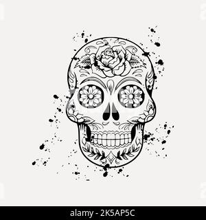 Calavera Totenkopf Zeichnung, Tag der Toten Illustration Vektor. Stock Vektor
