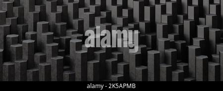 Schwarze sechseckige Säulen 3D Hintergrund Stockfoto