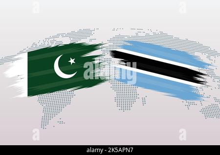 Pakistan gegen Botswana Flaggen. Islamische Republik Pakistan VS Botswana Flaggen, isoliert auf grauem Hintergrund der Weltkarte. Vektorgrafik. Stock Vektor