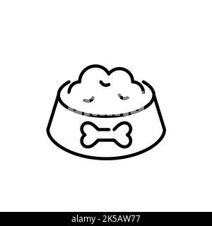 PET-Schale mit Knochen darauf voller Hundefutter. Pixel-perfektes, bearbeitbares Strichsymbol Stock Vektor