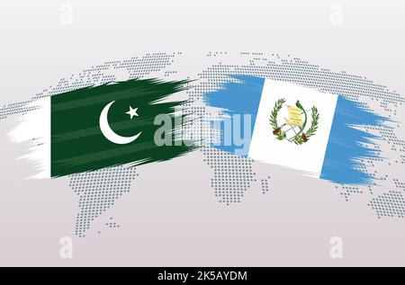 Pakistan gegen Guatemala-Flaggen. Islamische Republik Pakistan gegen Guatemala-Flaggen, isoliert auf grauem Hintergrund der Weltkarte. Vektorgrafik. Stock Vektor