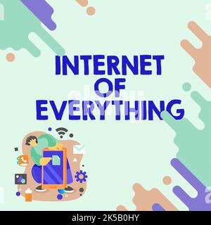 Hand schreiben Zeichen Internet von allem. Wort für intelligente moderne Stadt und drahtloses Kommunikationsnetzwerk Stockfoto