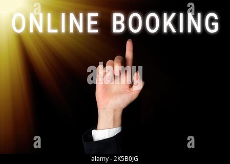 Schreiben, Anzeige Text Online-Buchung. Business Showcase ermöglicht es Verbrauchern, sich für Aktivitäten über die Website zu reservieren Stockfoto