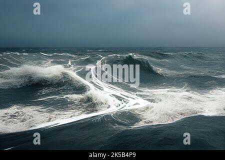 Die Wellen des Ozeans während des stürmischen Wetters. Stockfoto