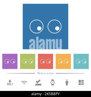 Augen beobachten umreißen flache weiße Symbole auf quadratischen Hintergründen. 6 Bonus-Symbole enthalten. Stock Vektor