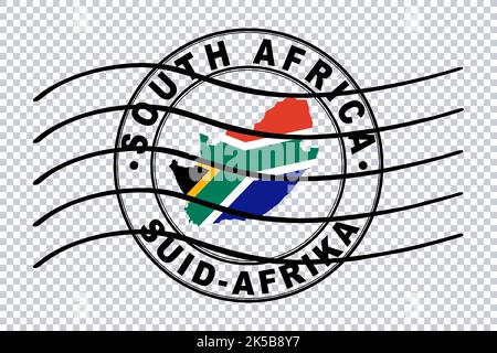 Karte von Südafrika, Postpassstempel, Reisestempel, Zuschneideweg Stockfoto