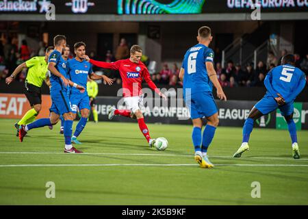 Silkeborg, Dänemark. 06. Oktober 2022. Kasper Kusk (7) aus Silkeborg, WENN er während des UEFA Europa Conference League-Spiels zwischen Silkeborg IF und FCSB im JYSK Park in Silkeborg gesehen wurde. (Foto: Gonzales Photo/Alamy Live News Stockfoto