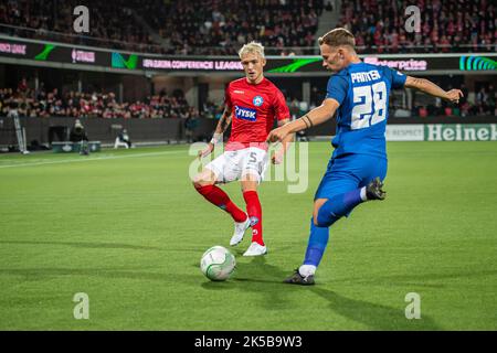 Silkeborg, Dänemark. 06. Oktober 2022. Oliver Sonne (5) von Silkeborg, WENN er während des UEFA Europa Conference League-Spiels zwischen Silkeborg IF und FCSB im JYSK Park in Silkeborg gesehen wurde. (Foto: Gonzales Photo/Alamy Live News Stockfoto