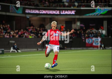Silkeborg, Dänemark. 06. Oktober 2022. Oliver Sonne (5) von Silkeborg, WENN er während des UEFA Europa Conference League-Spiels zwischen Silkeborg IF und FCSB im JYSK Park in Silkeborg gesehen wurde. (Foto: Gonzales Photo/Alamy Live News Stockfoto