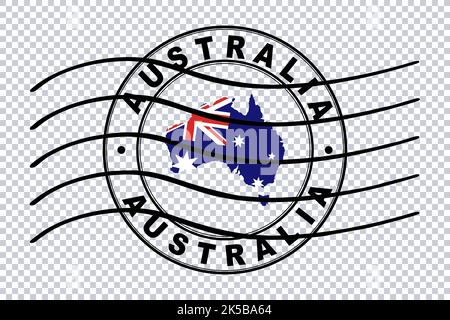 Karte von Australien, Postpassstempel, Reisestempel, Zuschneideweg Stockfoto