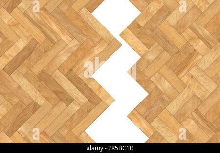 Zwei Holzparkettböden mit Fischgrätmuster, isoliert auf weißem Hintergrund, hohe Auflösung, Fotografie. Stockfoto