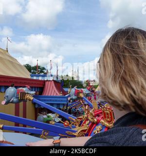 Orlando, FL USA - 11. Mai 2019: Dumbo, der fliegende Elefantenritt im Magic Kingdom in Disney World Orlando, Florida. Stockfoto