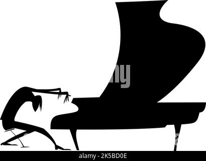 Stilisierte Illustration für Pianisten. Musiker spielt Klavier mit Inspiration. Schwarze Silhouette auf weißem Hintergrund Stock Vektor