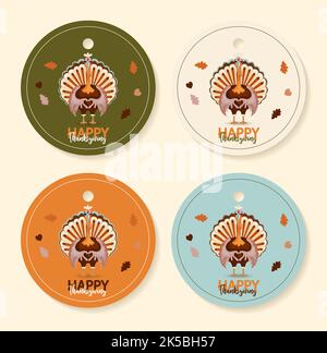 Happy Thanksgiving Herbst eingestellt. Vektorgrafik. Thanksgiving digitale Malerei, niedliche türkei Geschenk-Tags, Karten. Festlicher Hintergrund mit lustigen Truthähne Stock Vektor