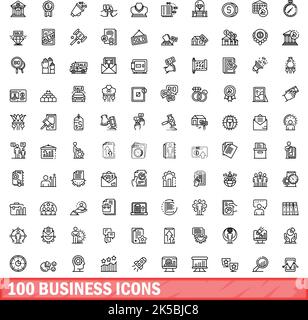 100 Business-Icons gesetzt. Skizzieren Sie die Darstellung von 100 Geschäftssymbolen, die auf weißem Hintergrund isoliert sind Stock Vektor