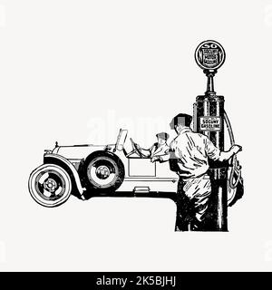 Collage-Element der Tankstelle, Zeichnungsvektor. Stock Vektor