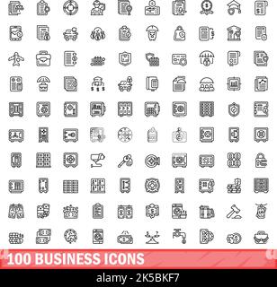 100 Business-Icons gesetzt. Skizzieren Sie die Darstellung von 100 Geschäftssymbolen, die auf weißem Hintergrund isoliert sind Stock Vektor