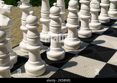 Übergroße Schach im Freien auf dem Boden in öffentlichen Bereichen Zone, selektiver Fokus Stockfoto