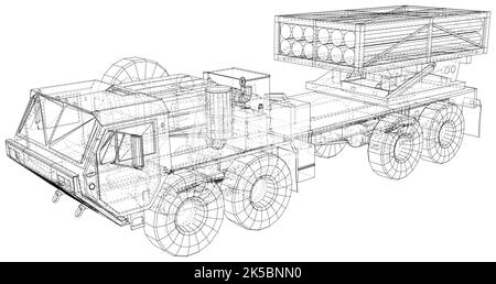 Flak-Raketenabwehrsystem. Raketen und Granaten. Spezielle militärische Ausrüstung. Luftangriff. Militärmaschine. Vektor erstellt von 3D Stock Vektor