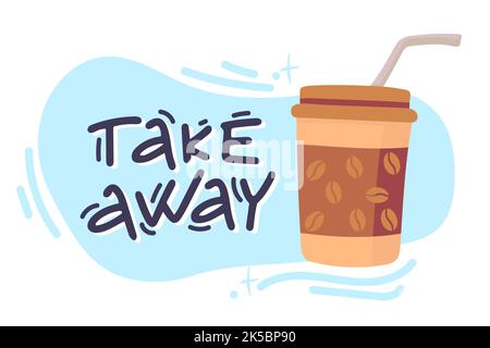 Wegnehmen Vektor Illustration Einweg-Kaffeetasse Symbol auf blauem Hintergrund. Logo für Kaffeetassen. Stock Vektor