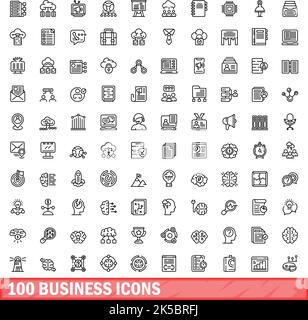 100 Business-Icons gesetzt. Skizzieren Sie die Darstellung von 100 Geschäftssymbolen, die auf weißem Hintergrund isoliert sind Stock Vektor