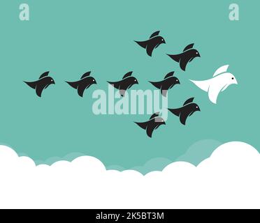 Vogelschar, der am Himmel fliegt, Führungskonzept. Leicht editierbare Vektorgrafik mit Ebenen. Wilde Tiere. Stock Vektor