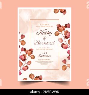 Minimalistische Hochzeitseinladung mit Aquarell-Elementen Vektor-Design Illustration Stock Vektor