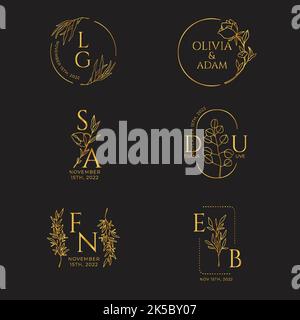 Handgezeichnete Hochzeit lineare flache Hochzeit Monogramme Sammlung Vektor Design Illustration Stock Vektor