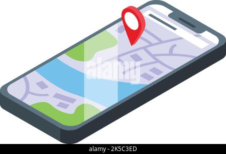 Smartphone Store Locator Symbol isometrischer Vektor. Einzelhandel anzeigen. Standort mobil Stock Vektor