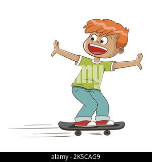 Happy Boy skatin. Hand Vector Illustration gezeichnet. Stockfoto