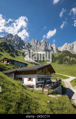 Obere Regalm (1313 m) am Wilden Kaiser, Kaisergebirge, Taldorf Going am Wilden Kaiser, Tirol, Österreich Stockfoto