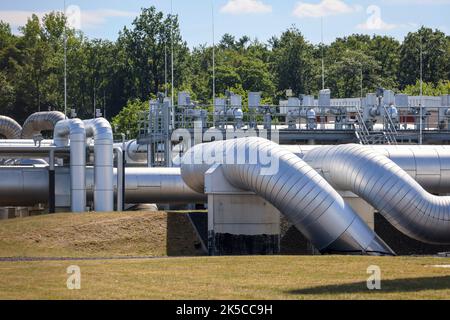 Erdgaskompressorstadion und Pumpwerk von Open Grid Europe, Werne, Nordrhein-Westfalen, Deutschland, Europa Stockfoto