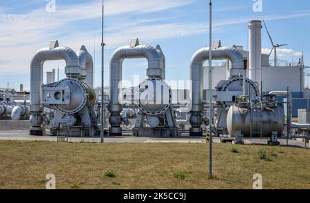 Erdgaskompressorstadion und Pumpwerk von Open Grid Europe, Werne, Nordrhein-Westfalen, Deutschland, Europa Stockfoto