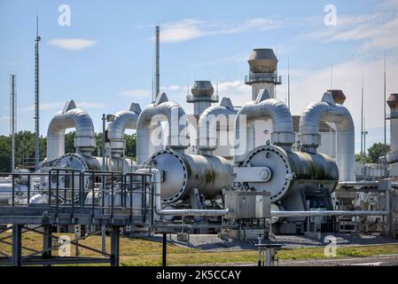 Erdgaskompressorstadion und Pumpwerk von Open Grid Europe, Werne, Nordrhein-Westfalen, Deutschland, Europa Stockfoto