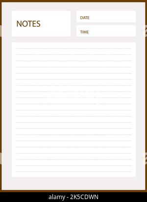 Notizbuch-Notizbuch-Seitenvorlage. Notepad-Seite Mit Gepunkteten Linien Und Datum Und Uhrzeit Stock Vektor
