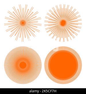 Sommer Sun Line Elements Set. Sonnenstrahlen Sonnenstrahl, Sonnenburst Vektor-Element-Symbolsatz Stock Vektor