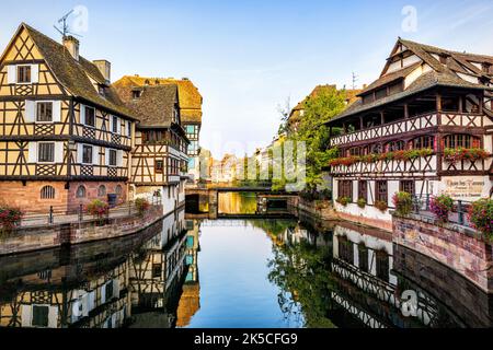 Maison des Tanneurs am frühen Morgen. Straßburg, Elsass, Frankreich. Stockfoto