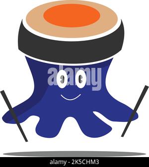 octopus Sushi Restaurant Logo Symbol Illustration Markenidentität Stock Vektor