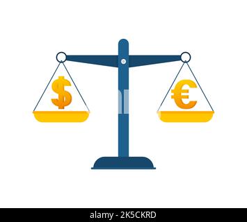 US-Dollar vs. Euro per Saldo. Skaliert mit Geld. Vektorgrafik. Stock Vektor