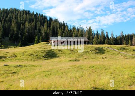 Wanderung zur Krüner Alm, (1621 m), im Estergebirge, Sonnenuntergang, Europa, Deutschland, Bayern, Oberbayern, Werdenfelser Land, Alpenwelt Karwendel, Isartal, Krün Stockfoto